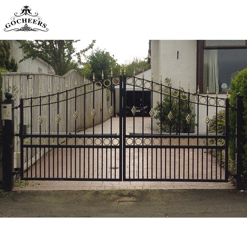 GC iron fence gate outdoor wrought iron automatic swing gate opener motor for houses