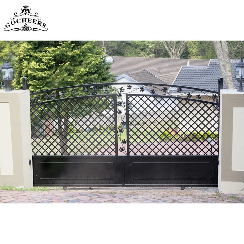 GC beautiful flower design wrught iron swing gate metal electric gate cast aluminum gate