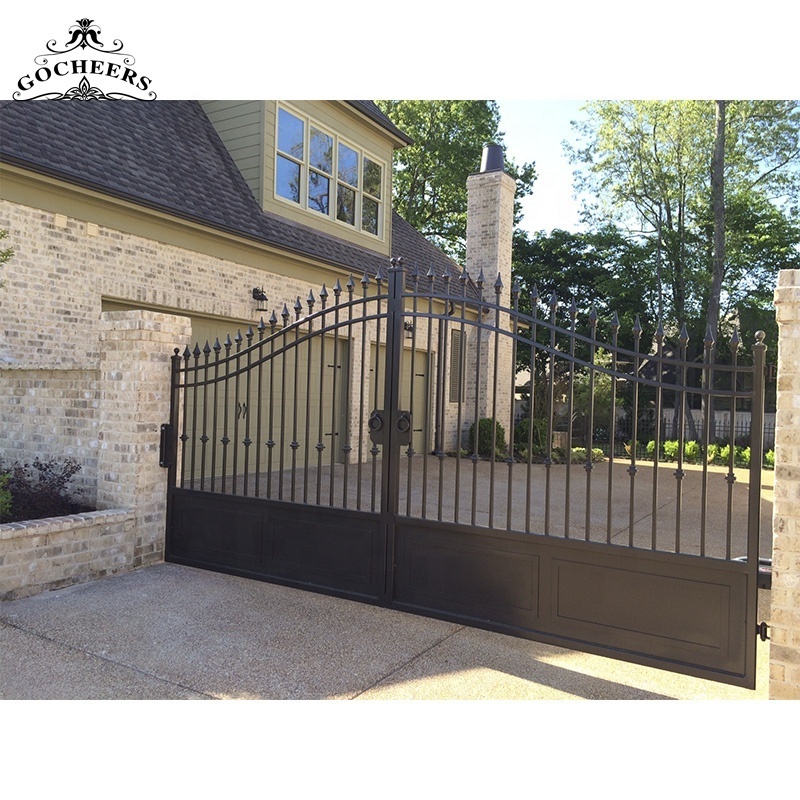 GC wrought iron driveway gate villa swing gates steel wheels for sliding metal gates