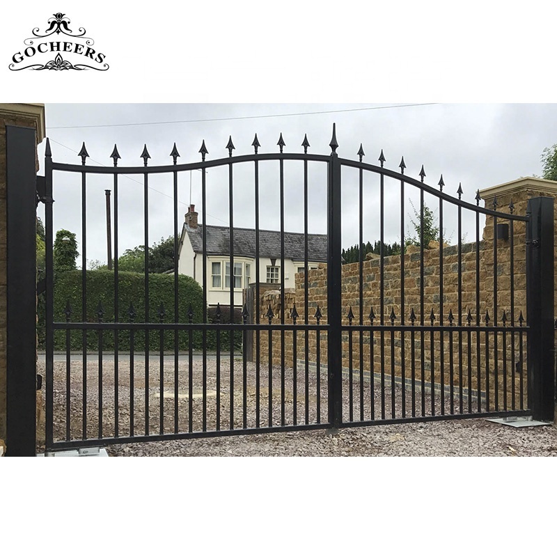 GC wrought iron driveway gate villa swing gates steel wheels for sliding metal gates