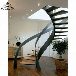 GC wood stair treads prefab houses modern luxury villa metal curve staircase