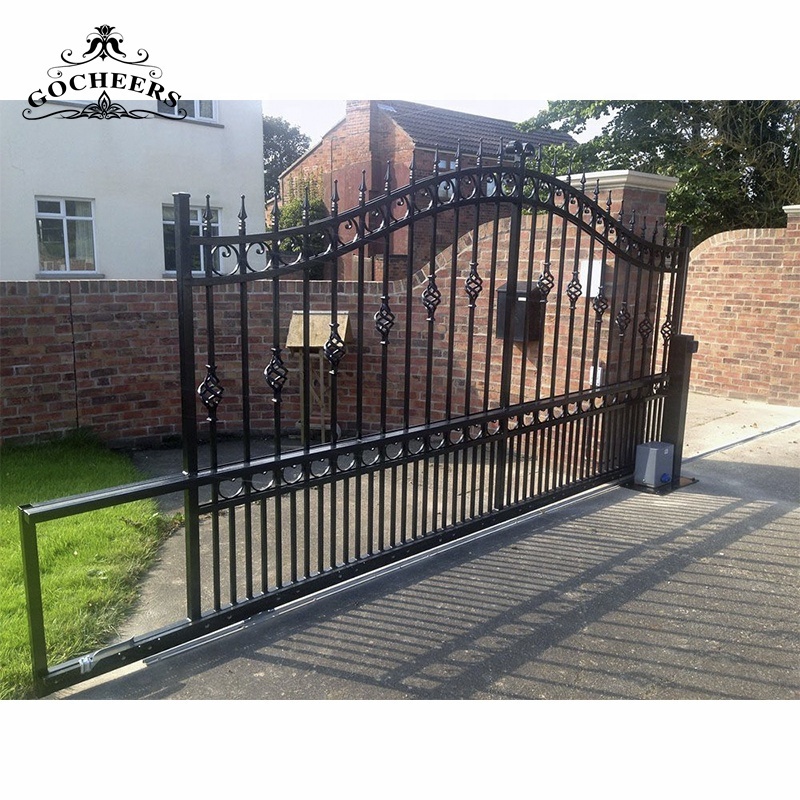 GC iron fence gate outdoor wrought iron automatic swing gate opener motor for houses