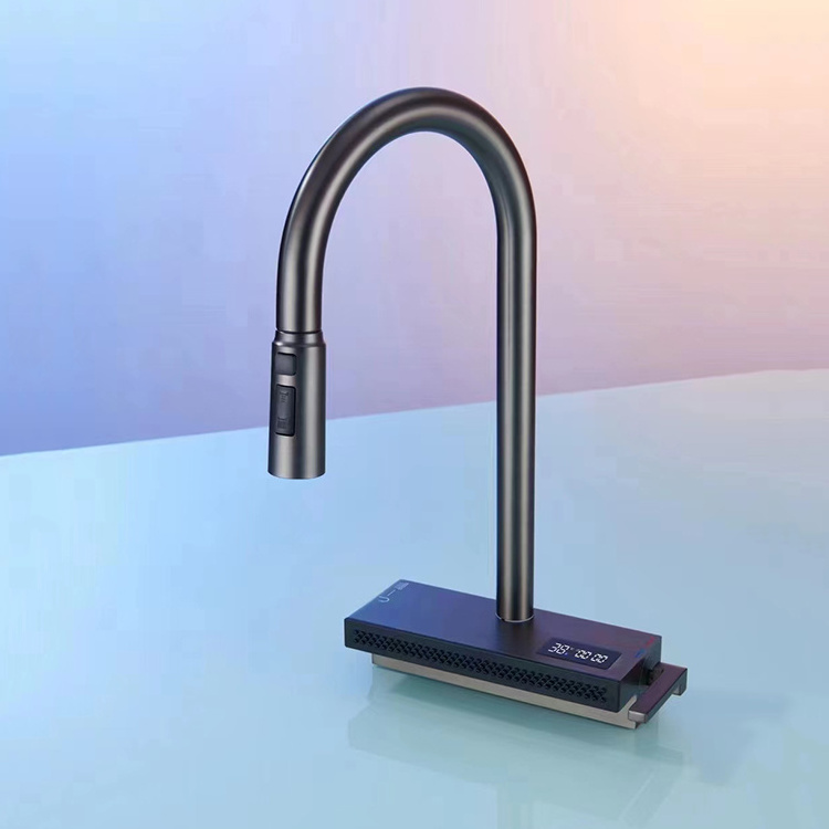 High-End Copper Waterfall Rainfall Digital Display Water Mixer Tap Pull Out Kitchen Sink Faucet