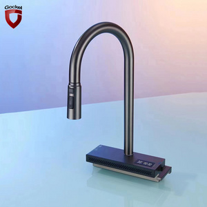 High-End Copper Waterfall Rainfall Digital Display Water Mixer Tap Pull Out Kitchen Sink Faucet