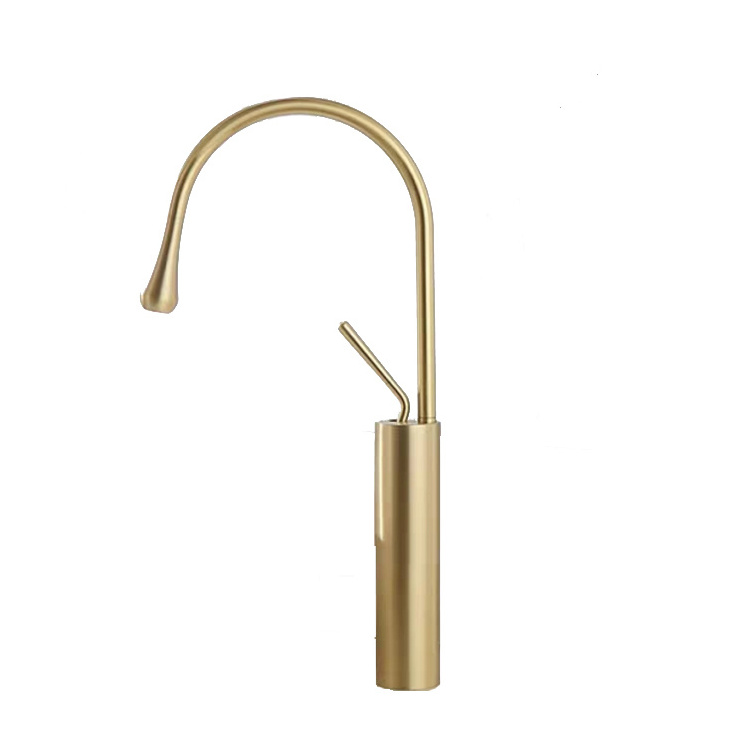 Fashion Style Brushed Gold Swan Neck Basin Faucet Hot and Cold Water Deck Mounted Bathroom Wash Mixer Tap