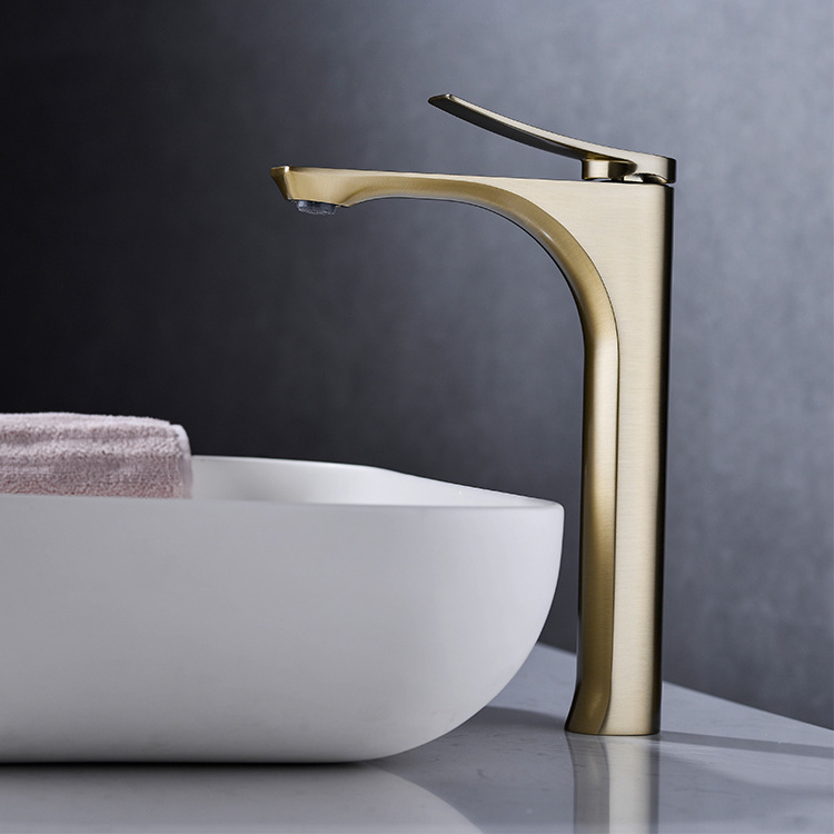 Cold Hot Brushed Gold Bath Taps and Faucets Single Handle Brass Bathroom Sink Faucet