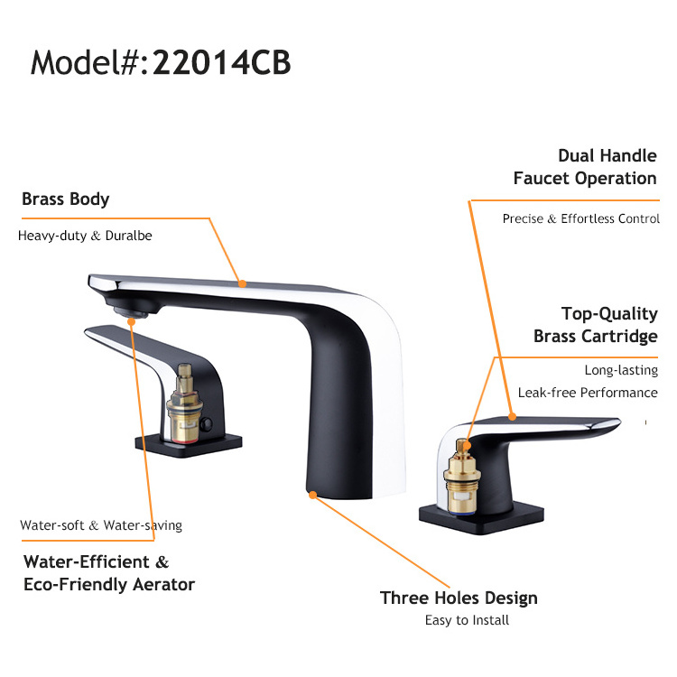 Commercial Bathroom Sink Faucet 3 Hole Two Handle Widespread Lavatory Faucets Deck Mount Basin Mixer Tap Faucet