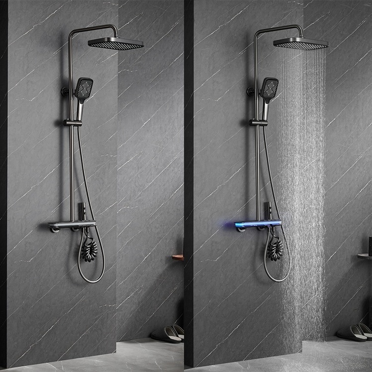 Piano Shower Set LED Digital Smart Wall Mounted Thermostatic Shower Valve Mixer Set