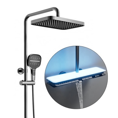 Tiktok Trend Piano Key Thermostatic Shower Set Rainfall LED Digital Display Bathroom Shower Mixer Set