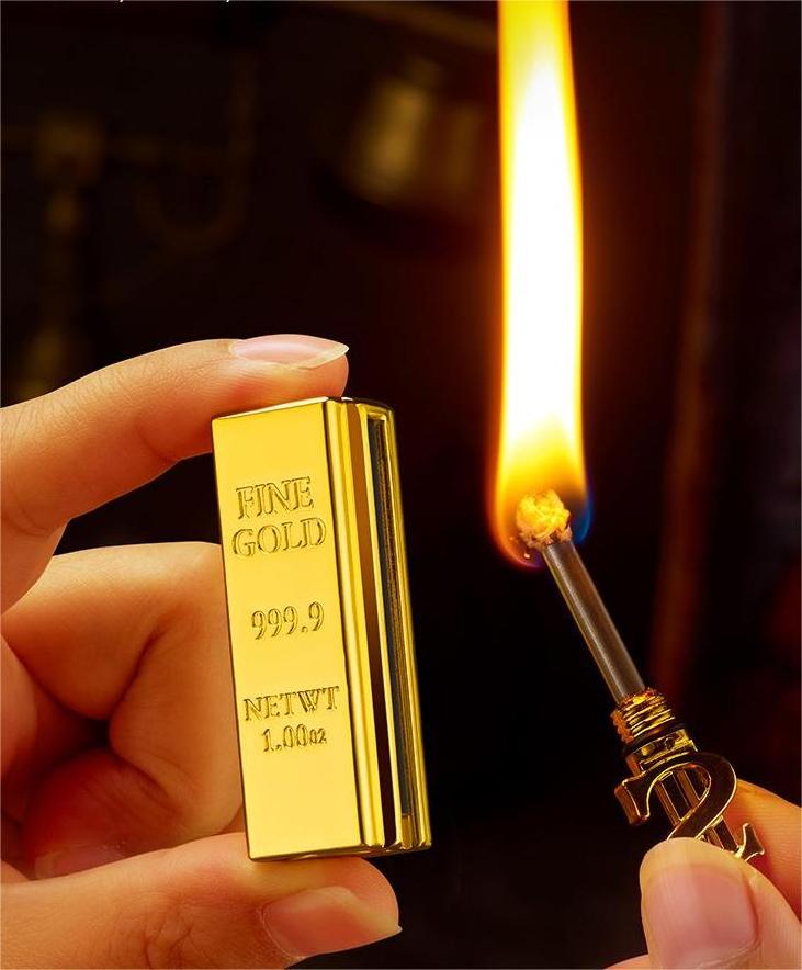 Customized logo gold bar lighter kerosene lighter infinite matches lighter mini  key chain match lighter