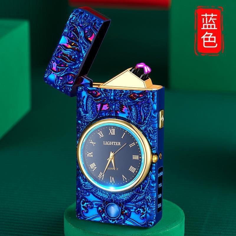 2024 High quality opal other led wick torch lighter cigar clock gold colorful flame lighter watch