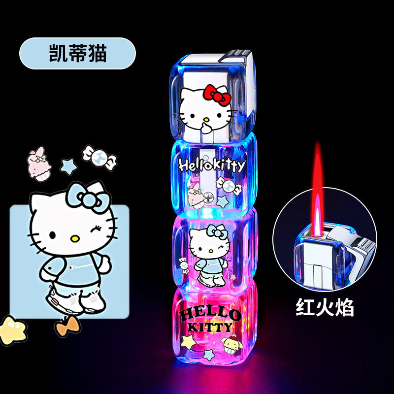 Lovely Hello kitty kulumi cartoon luminous dice lighter gas torch lighter windproof lighter manufacturer