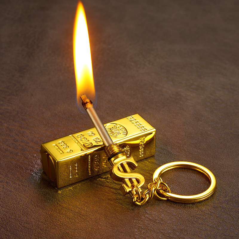 Customized logo gold bar lighter kerosene lighter infinite matches lighter mini  key chain match lighter