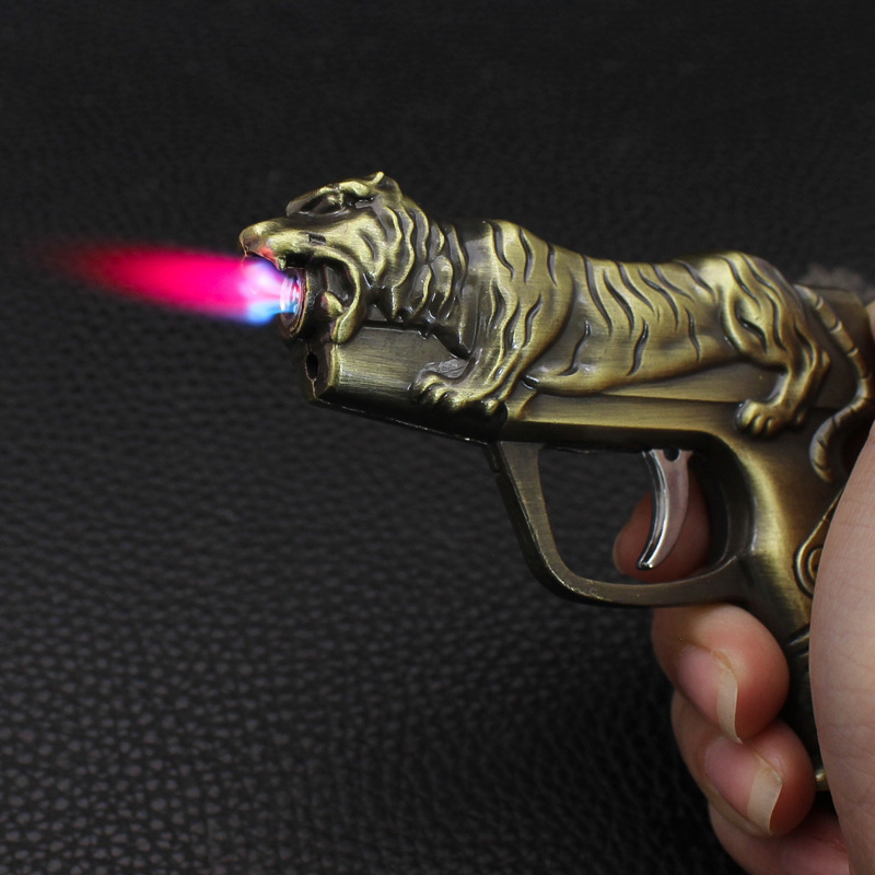 Tiger shape gun with laser windproof gas torch lighter gas lighter gun mini gun lighter