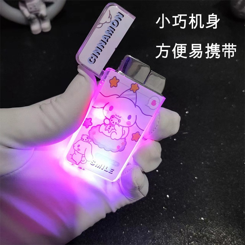 hot sale wholesale fancy design smoking hello kitty shine lighter flash Kuromi lighters transparent cute lighter