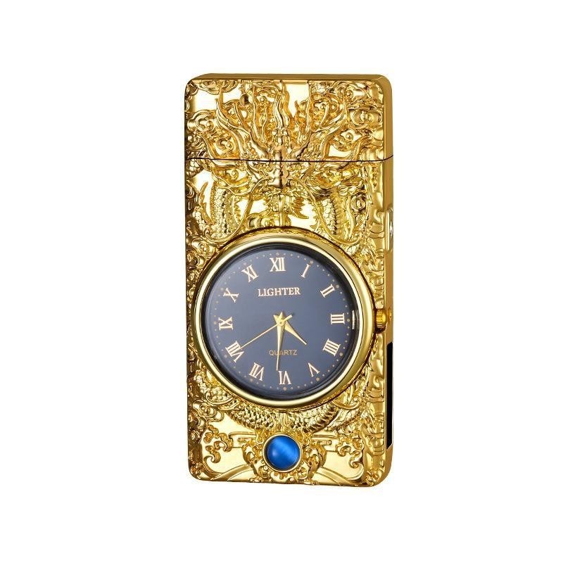 2024 High quality opal other led wick torch lighter cigar clock gold colorful flame lighter watch