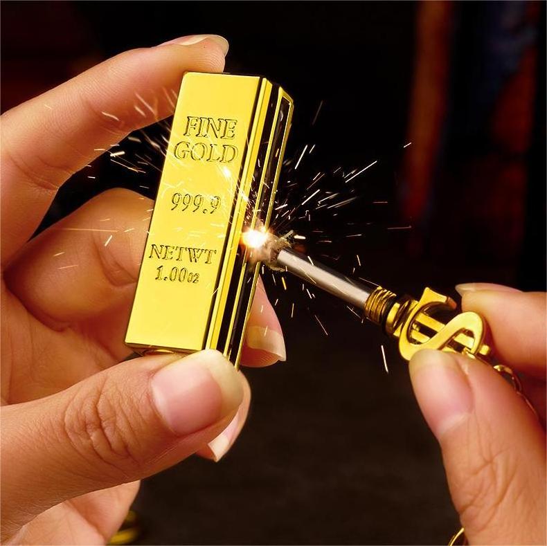 Customized logo gold bar lighter kerosene lighter infinite matches lighter mini  key chain match lighter