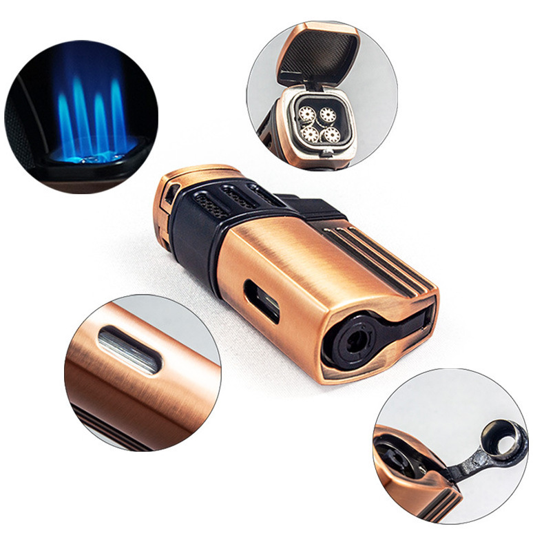 Strong four flames blue flame torch lighter gas luxury lighter