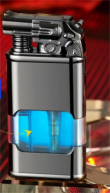 creative dual flame gun torch lighter watch with lighter gas lighter cigarette with transparent gas tank custom logo