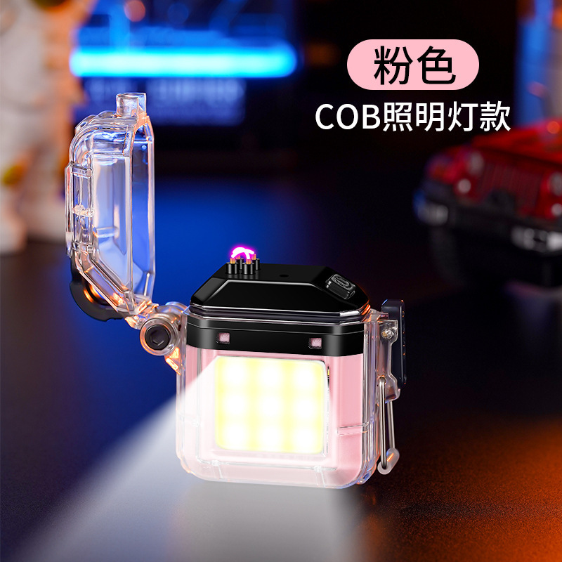 New arrival transparent dual arc lighter dual arc electric lighter  with COB illuminators usb electronic lighter