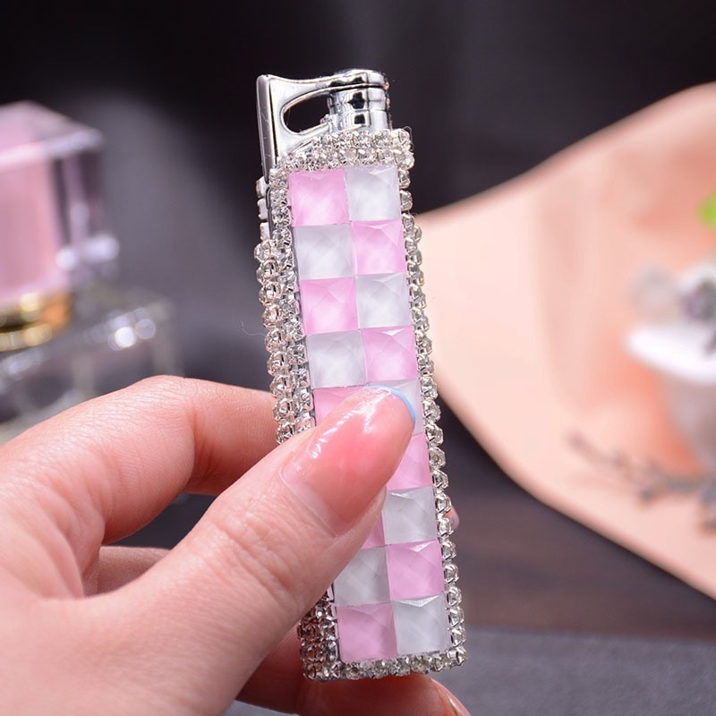 pink flame luxury diamond butane gas lighter windproof straight torch gas lighter refill gas lighters custom logo