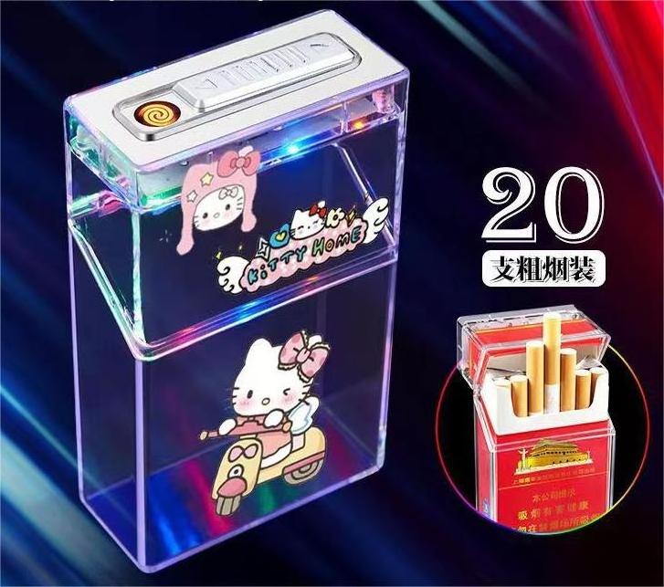 customized logo is welcome Lovely hello kitty melody cigarette cartoon box waterproof cigarette case with lighter