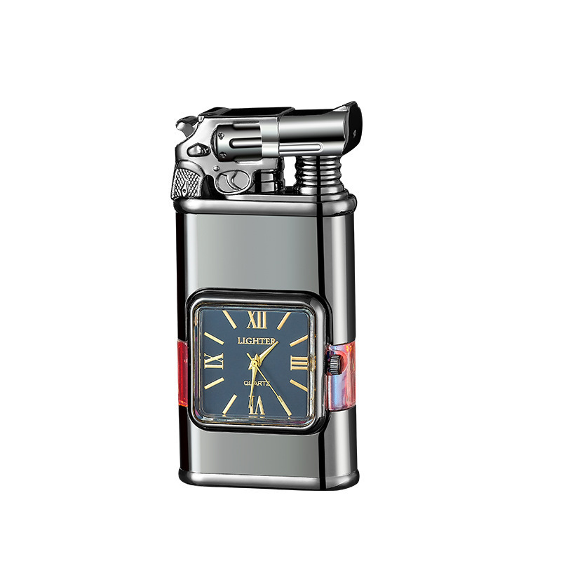 creative dual flame gun torch lighter watch with lighter gas lighter cigarette with transparent gas tank custom logo