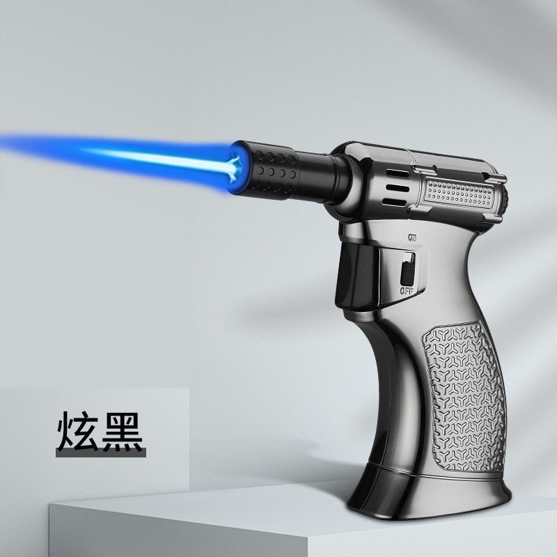 Gas refilling cheap tool metal custom logos  bendable BBQ gun shaped Lighter with flashlight torch fake gun lighter