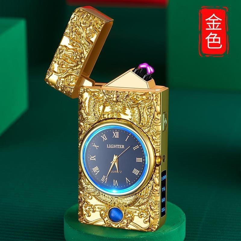 2024 High quality opal other led wick torch lighter cigar clock gold colorful flame lighter watch