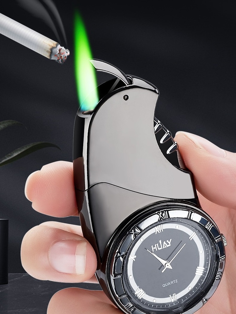 Luxury best gift for man wholesale green flame lighters lighter watch lighter with watch