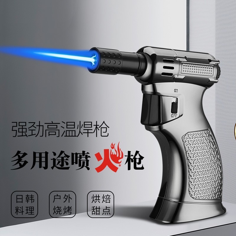 Gas refilling cheap tool metal custom logos  bendable BBQ gun shaped Lighter with flashlight torch fake gun lighter