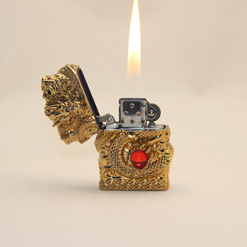 hot sales carving magic heavy dragon lighters windproof fire vintage kerosene cigarette lighter dragon