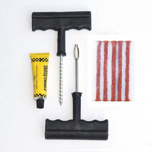 Tire Repair Kits 8pcs With Tire Repair Tools Insert Needle Threaded Drill, Fork Swivel,5 Rubber Strips,  Glue