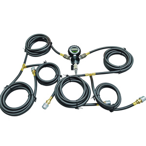 3-Way 1/4" Universal Steel Air Manifold with Quick Connect Couplers with gauge and hose to check tire pressure