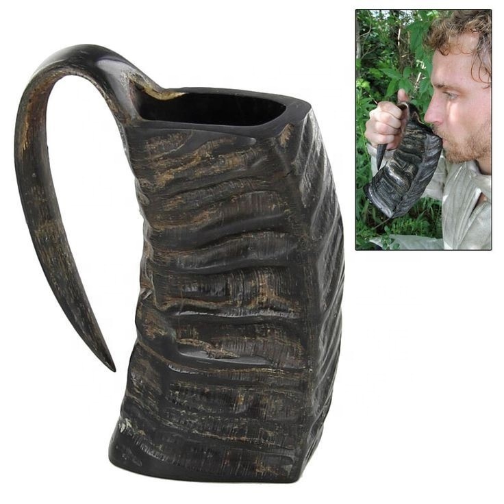 Premium Quality 600ml Natural Buffalo Horn Mug Steel Viking Drinking Horn for Coffee and Beer for Drinkware Items