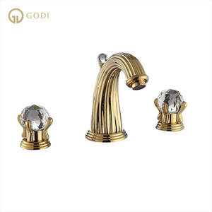 GODI crystal faucets mixer tap Golden basin tap double handle water tap