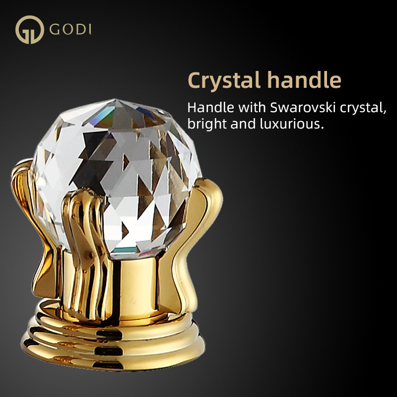 GODI crystal faucets mixer tap Golden basin tap double handle water tap