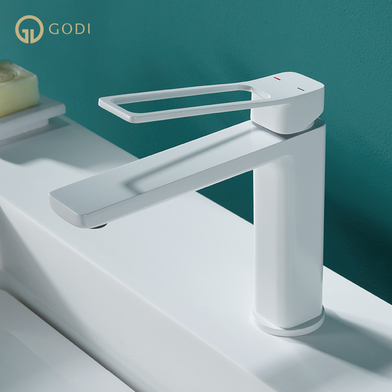 GODI High quality low price zinc single handle white bathroom faucet for bathroom and Kitchen