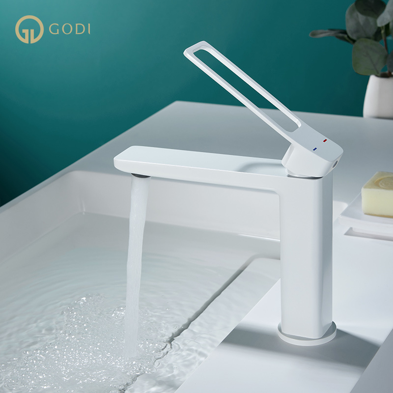 GODI High quality low price zinc single handle white bathroom faucet for bathroom and Kitchen