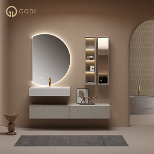 GODI wholesale luxury european style furniture simple design wall mount wooden panel bathroom vanities cabinet with mirror