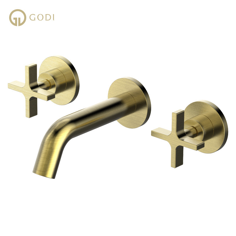 GODI Modern Wall Mounted Bathroom Basin Faucets Brass Water Mixer Embedded Box Washroom Sink Tap In Wall Faucet