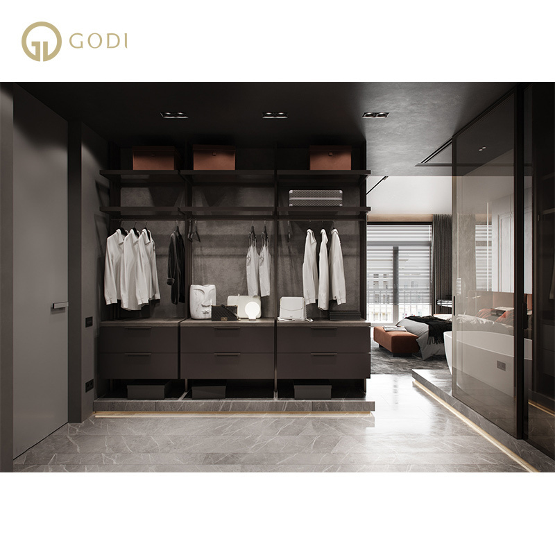 GODI Custom modern white glossy wooden bedroom mirror wardrobe closet with 2 sliding door