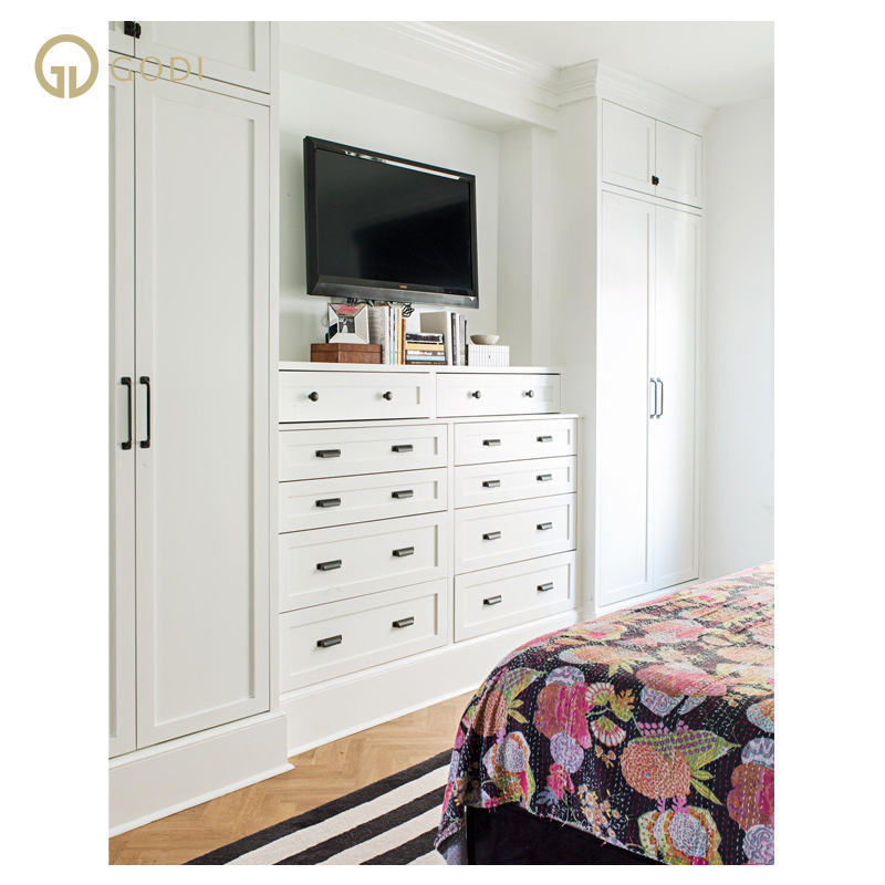 GODI European style wardrobe modern simple economy bedroom wooden cabinet assembly wardrobe with tv cabinet