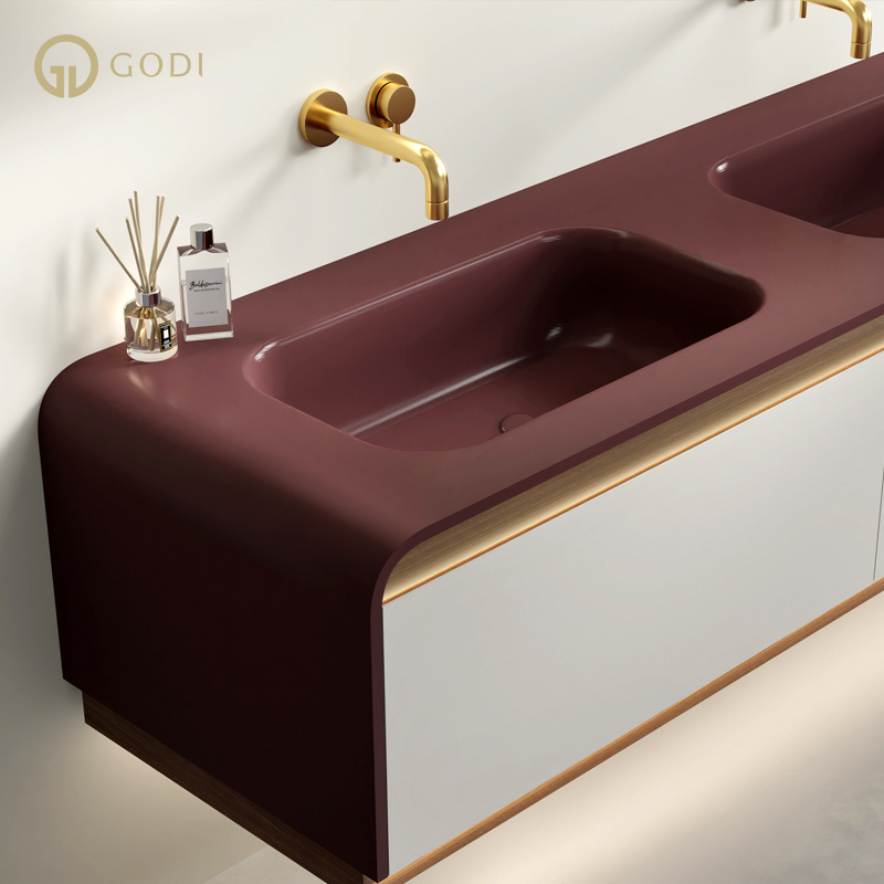 GODI euro style high end wall mounted bath top double sink 72 inches white and gold bathroom vanity cabinet with led  mirror