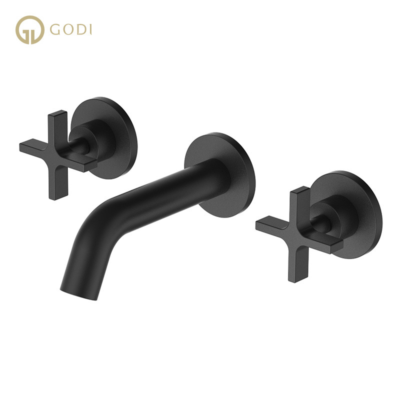 GODI Modern Wall Mounted Bathroom Basin Faucets Brass Water Mixer Embedded Box Washroom Sink Tap In Wall Faucet