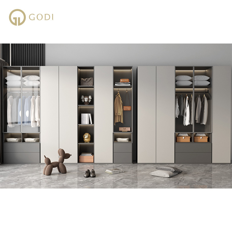 GODI China wholesale modern bedroom wooden grey wardrobe closet two door wardrobe designs for home bedroom