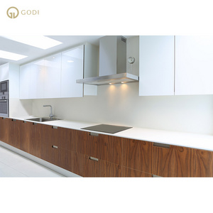 GODI Free 3D Modern Design Pre Made High Gloss Finish Lacquer White Wooden Appliance Contemporary Kitchen Cabinet