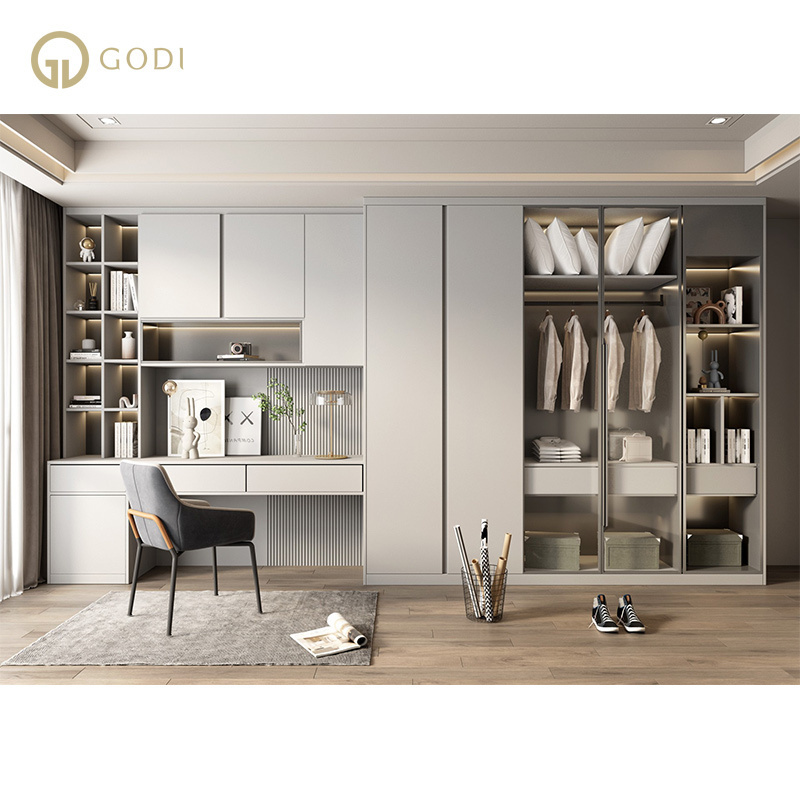 GODI Customized Modular mdf hotel luxury bedroom storage cabinet furniture wooden modern white armoire wardrobe closets designs