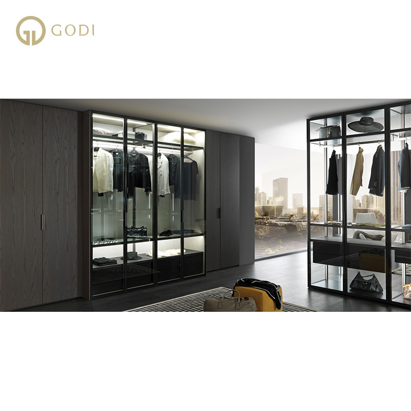 GODI Eco-Friendly Chinese Modern Bedroom Sliding Door Triple Wood Clothes Cabinet Wardrobe Closet Designs Wardrobe