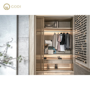 GODI Latest Modular Bedroom Use Closet Space Saving Customized Wooden Mirrored Glass Design Mirror Wardrobes